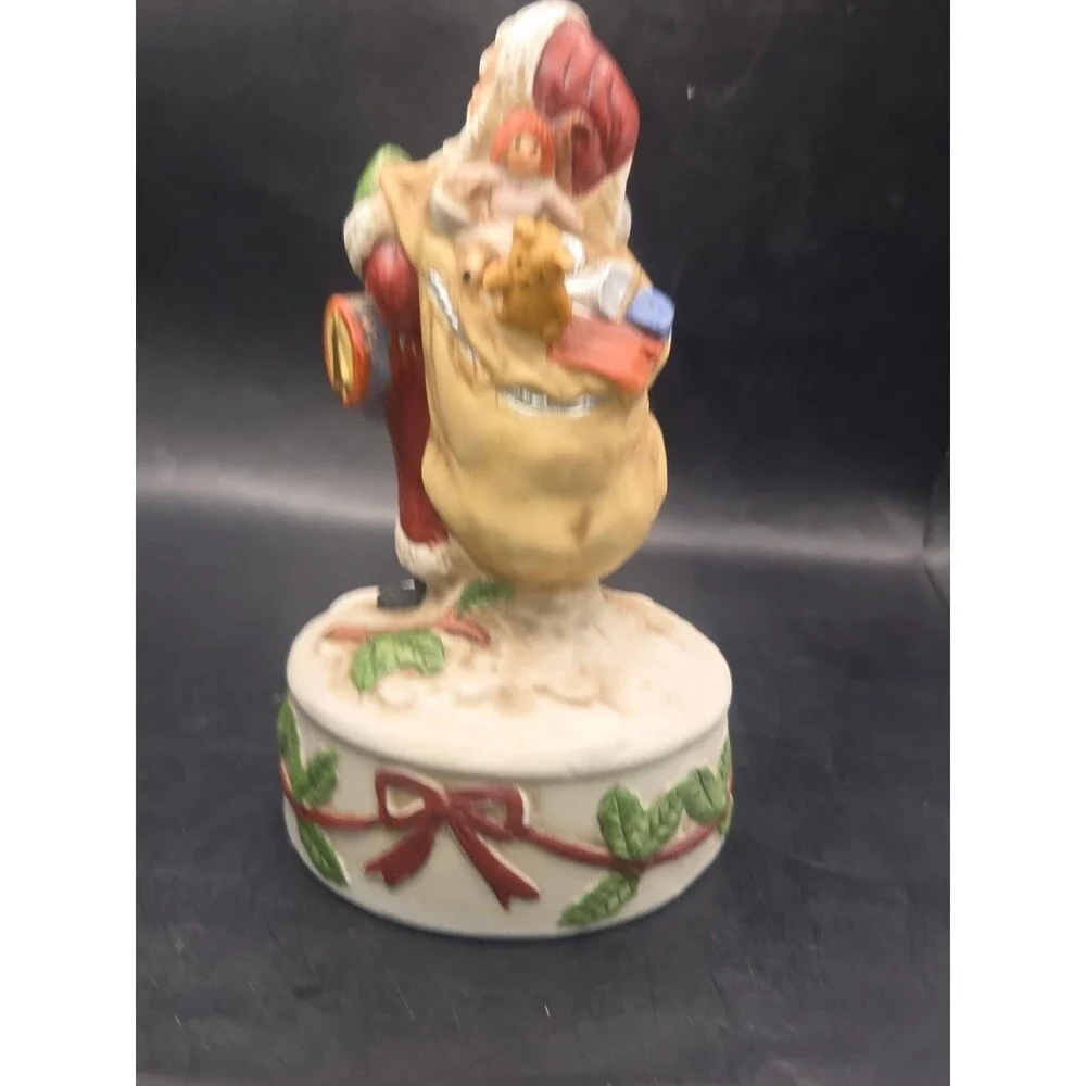 Vintage Enesco Porcelain Santa Claus With Toys Plays White Christmas WORKS